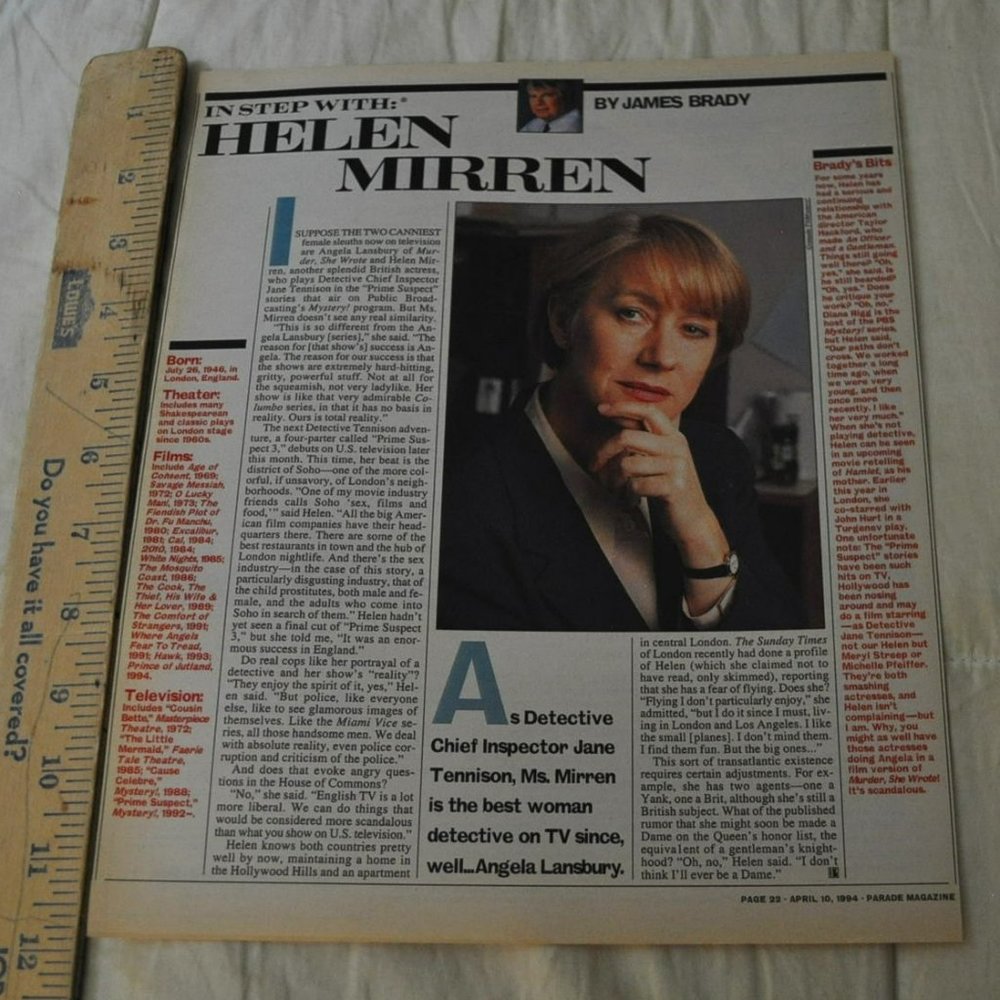 Helen Mirren clipping Prime Suspect TV and movie actress 1994 article